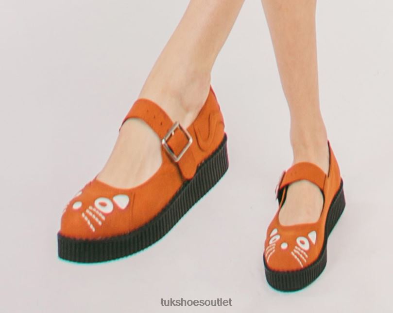 T.U.K. Footwear Faux Suede Kitty Viva Low Mary Jane Women Orange Footwear HP228159