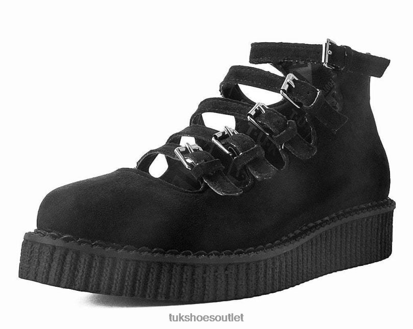 T.U.K. Footwear Faux Suede Multi-Strap Pointed Mary Jane Creeper Women Black Footwear HP228161