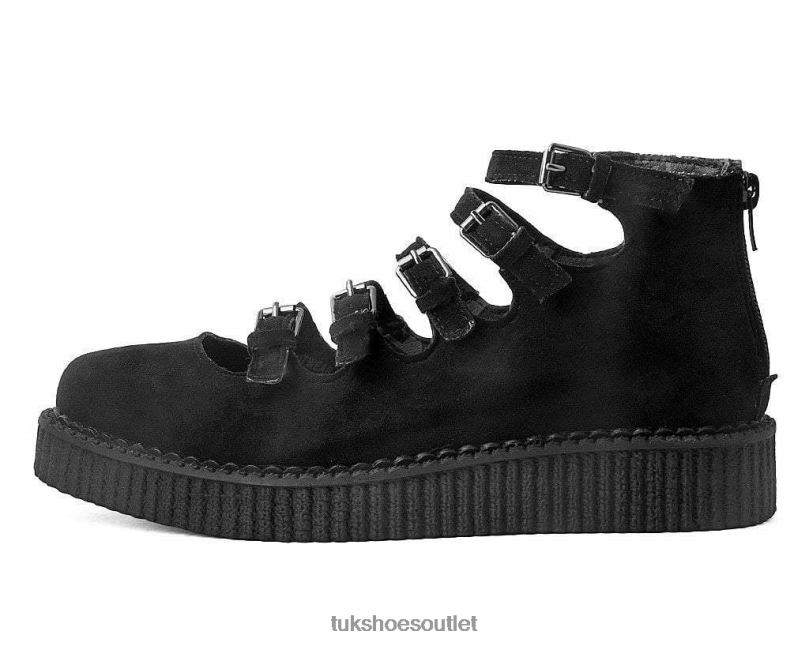 T.U.K. Footwear Faux Suede Multi-Strap Pointed Mary Jane Creeper Women Black Footwear HP228161