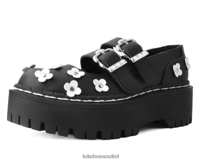 T.U.K. Footwear Flower Double Decker Mary Jane Women Black/White Footwear HP228164