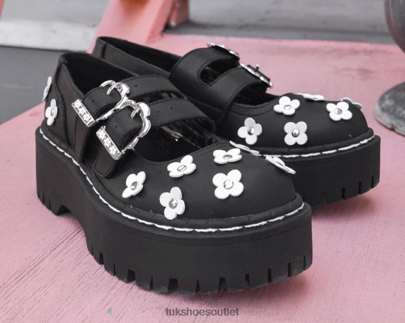 T.U.K. Footwear Flower Double Decker Mary Jane Women Black/White Footwear HP228164