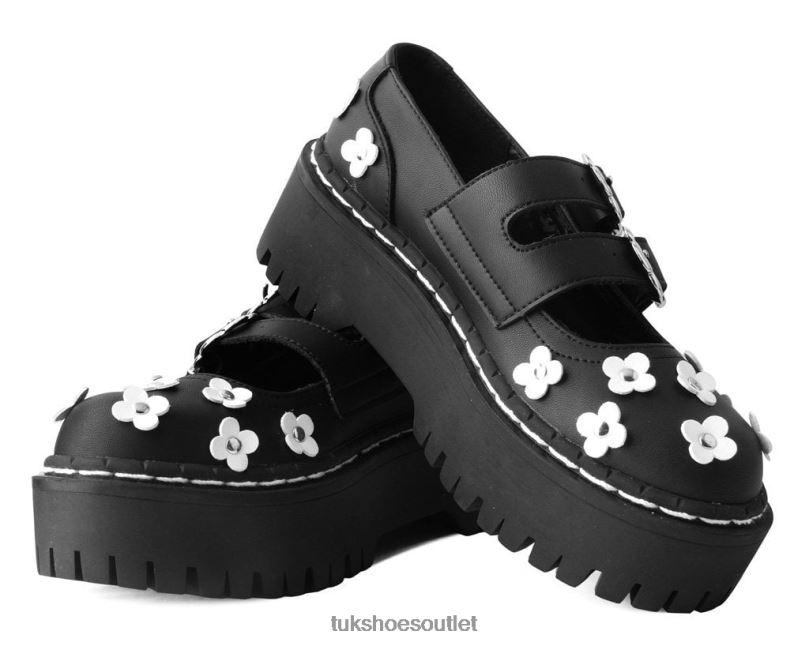 T.U.K. Footwear Flower Double Decker Mary Jane Women Black/White Footwear HP228164