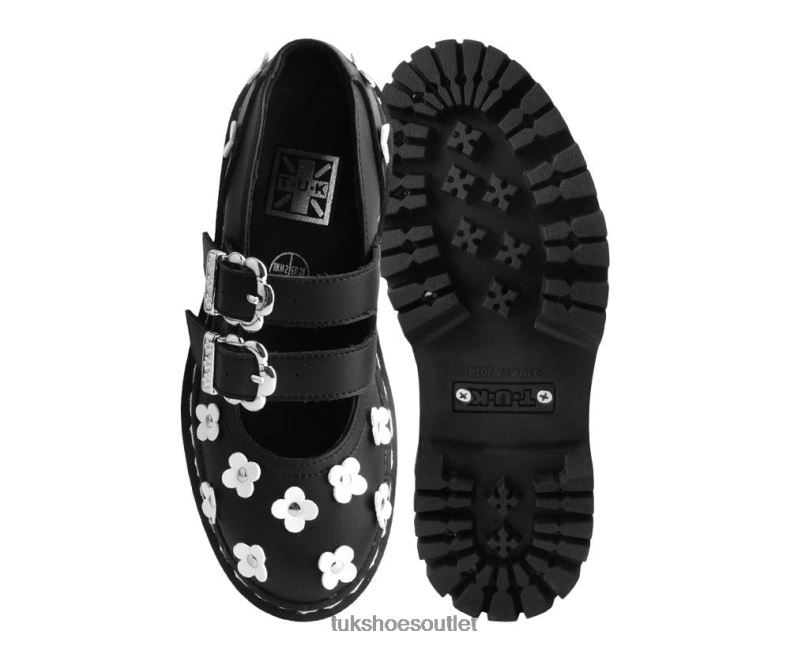 T.U.K. Footwear Flower Double Decker Mary Jane Women Black/White Footwear HP228164