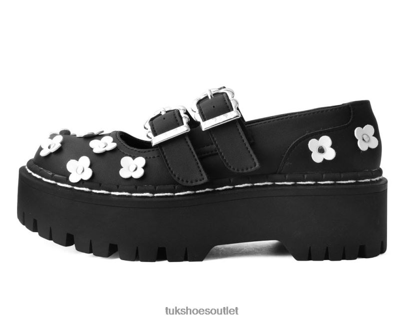 T.U.K. Footwear Flower Double Decker Mary Jane Women Black/White Footwear HP228164