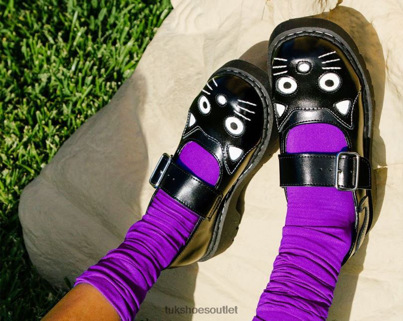 T.U.K. Footwear Kitty Face MJs Women Black Footwear HP228133