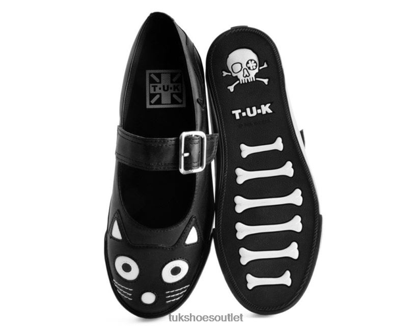 T.U.K. Footwear Kitty Face Mary Janes Women Black Footwear HP228269