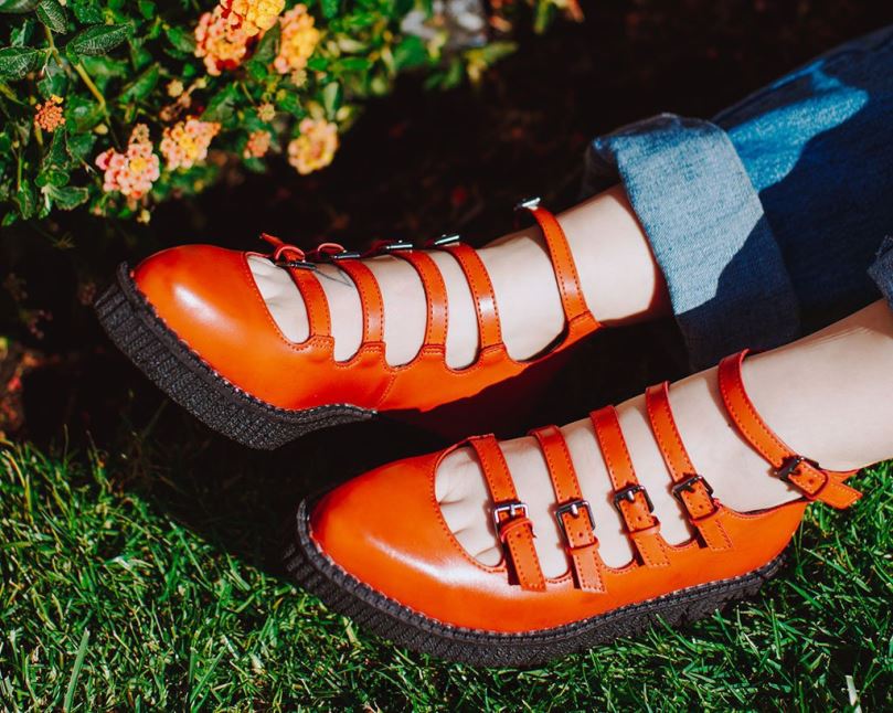 T.U.K. Footwear Multi-Strap Pointed Mary Jane Women Orange Footwear HP228144