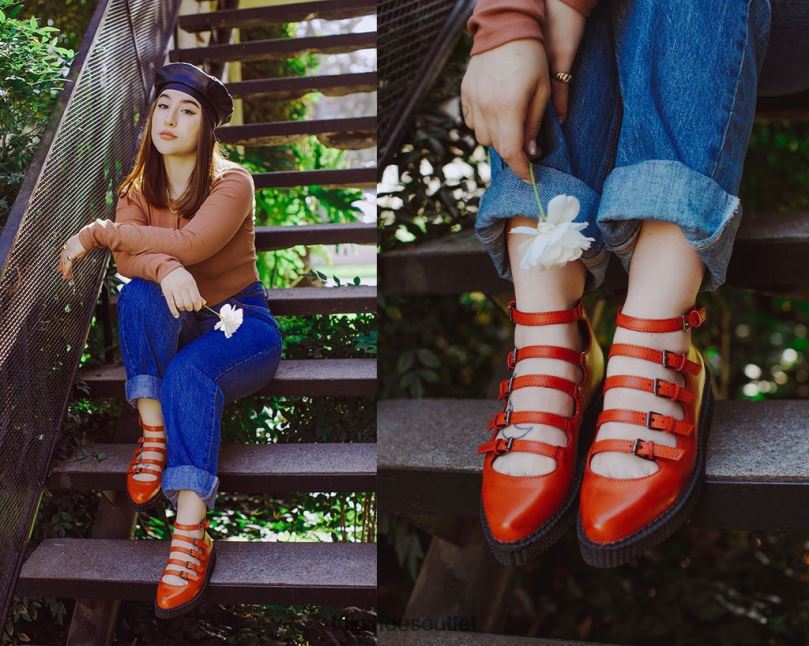 T.U.K. Footwear Multi-Strap Pointed Mary Jane Women Orange Footwear HP228144