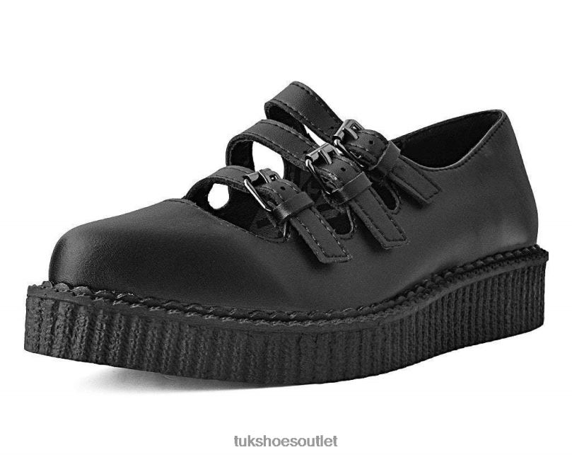 T.U.K. Footwear Pointed 3-Strap Mary Jane Women Black Footwear HP228181