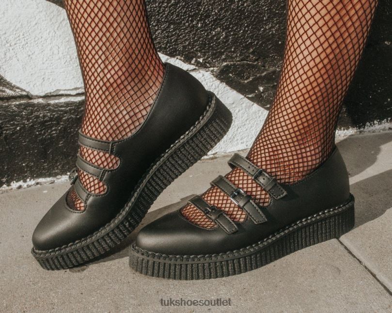 T.U.K. Footwear Pointed 3-Strap Mary Jane Women Black Footwear HP228181