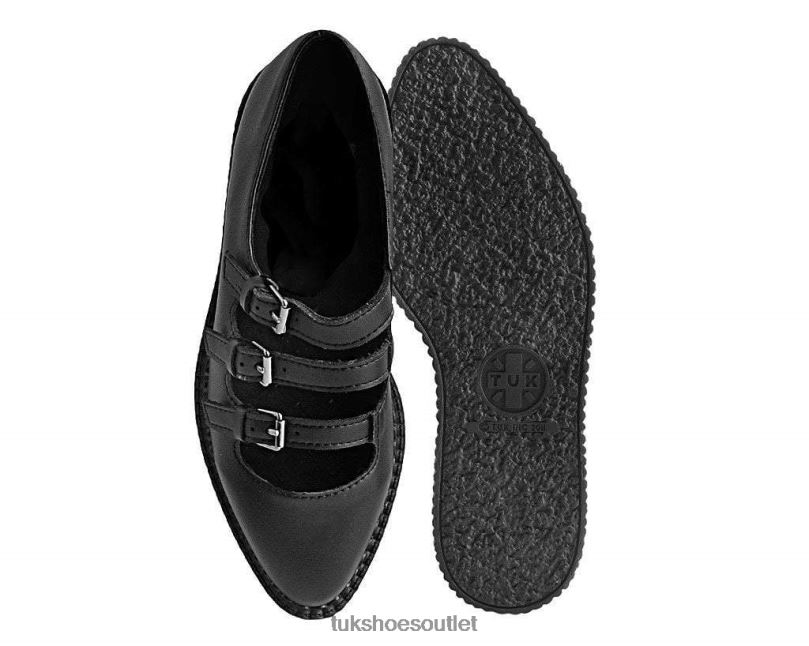 T.U.K. Footwear Pointed 3-Strap Mary Jane Women Black Footwear HP228181