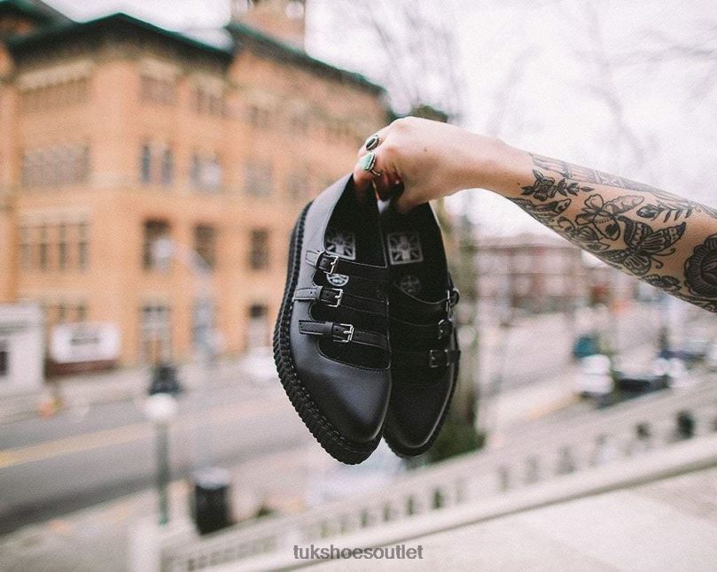 T.U.K. Footwear Pointed 3-Strap Mary Jane Women Black Footwear HP228181