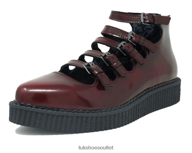 T.U.K. Footwear Rub-Off Multi Strap Pointed Mary Jane Women Burgundy Footwear HP228163