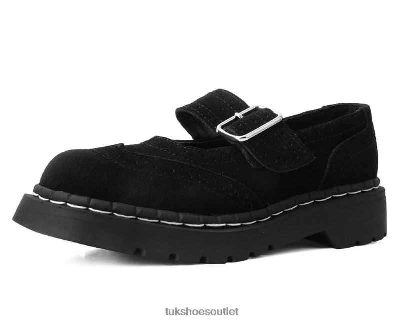 T.U.K. Footwear Suede Brogue Mary Jane Women Black Footwear HP228173