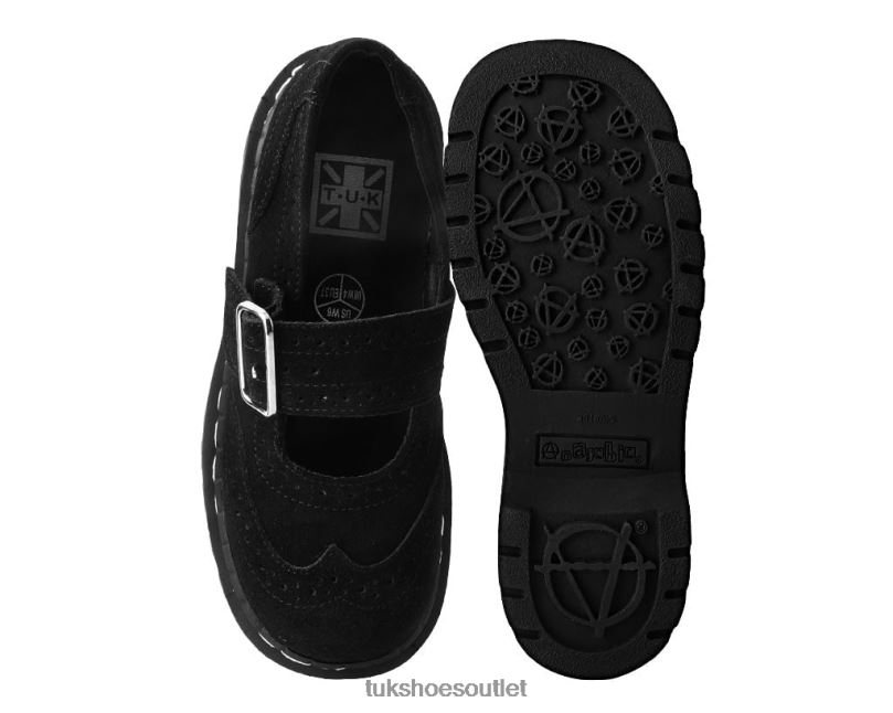 T.U.K. Footwear Suede Brogue Mary Jane Women Black Footwear HP228173