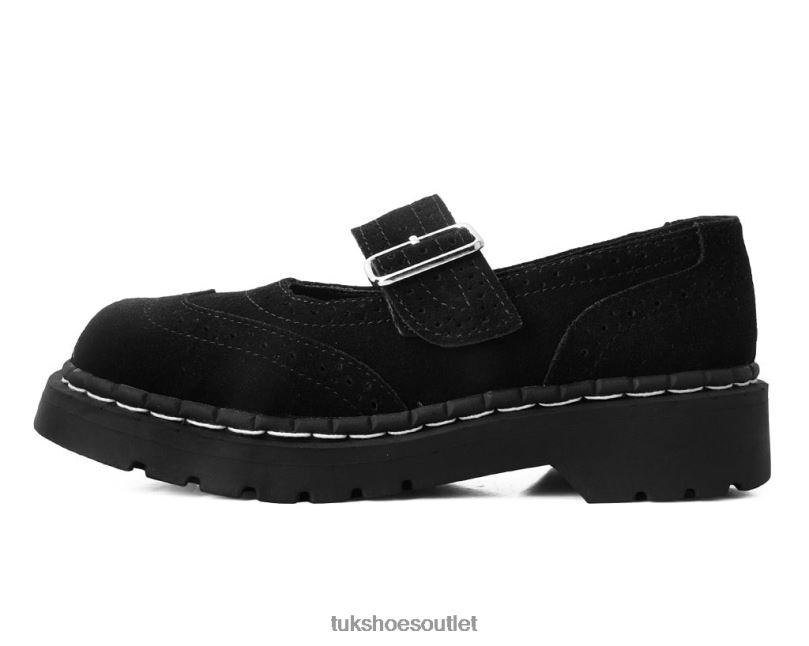 T.U.K. Footwear Suede Brogue Mary Jane Women Black Footwear HP228173
