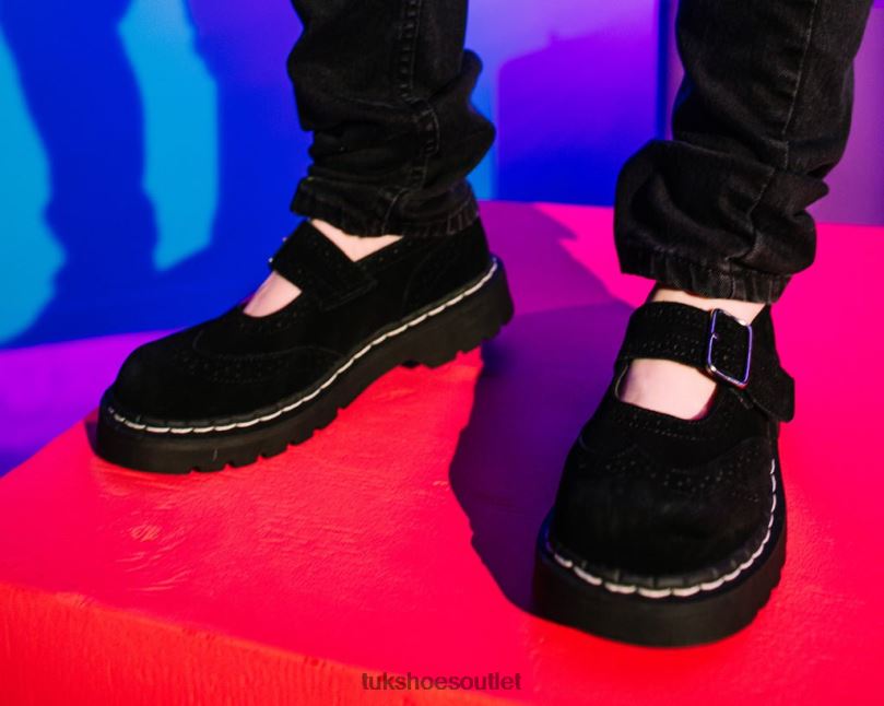 T.U.K. Footwear Suede Brogue Mary Jane Women Black Footwear HP228173