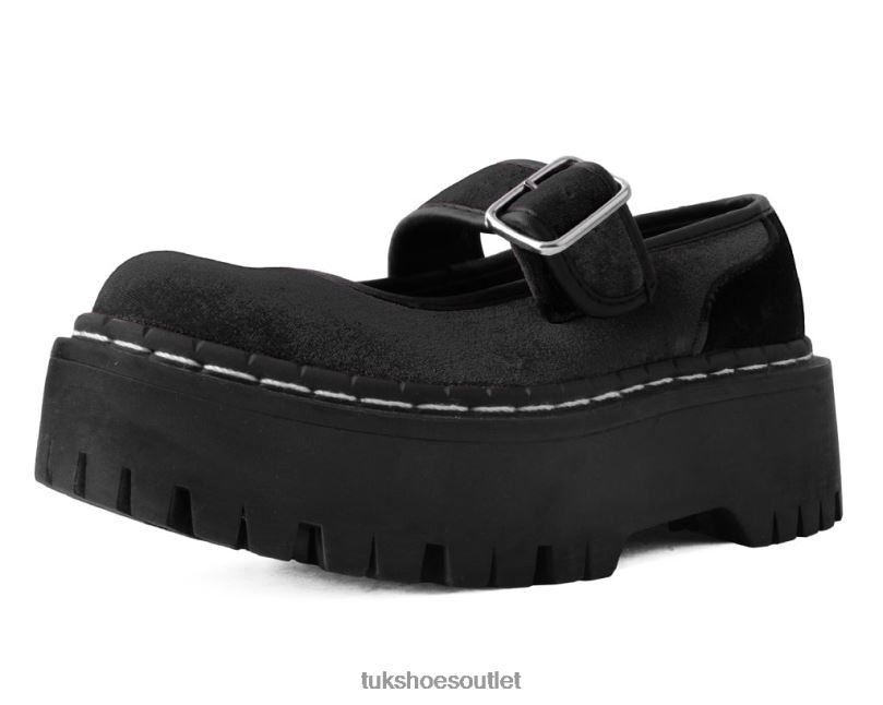 T.U.K. Footwear Velvet Double Decker Mary Jane Women Black Footwear HP228165