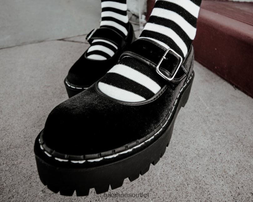 T.U.K. Footwear Velvet Double Decker Mary Jane Women Black Footwear HP228165