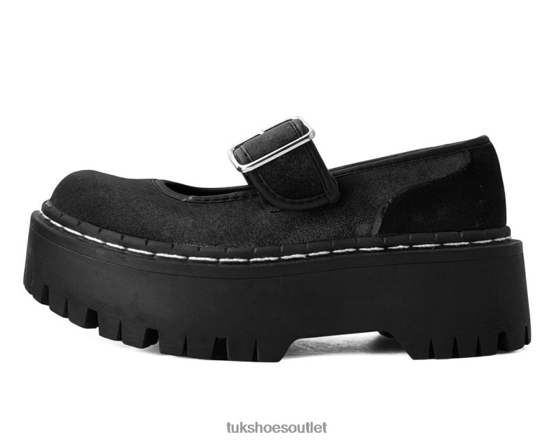 T.U.K. Footwear Velvet Double Decker Mary Jane Women Black Footwear HP228165
