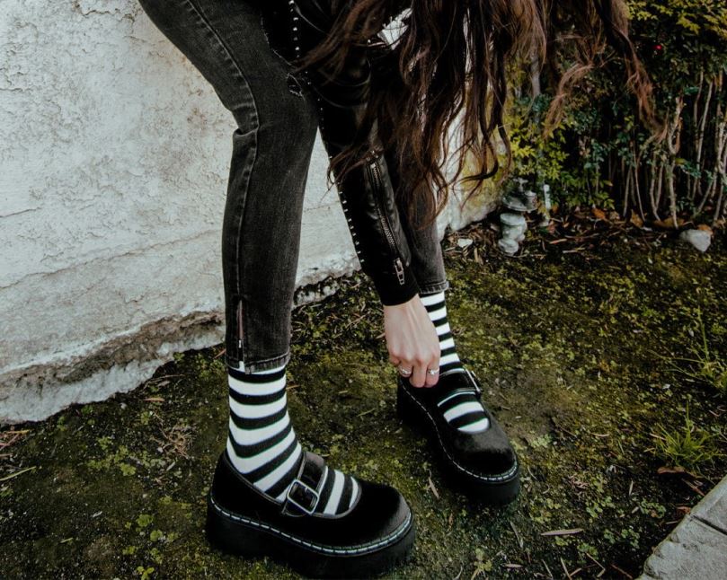 T.U.K. Footwear Velvet Double Decker Mary Jane Women Black Footwear HP228165