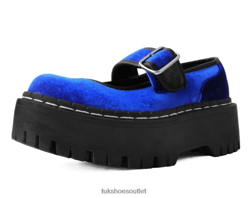 T.U.K. Footwear Velvet Double Decker Mary Jane Women Blue Footwear HP228167