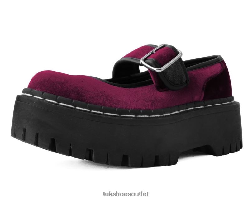 T.U.K. Footwear Velvet Double Decker Mary Jane Women Burgundy Footwear HP228166