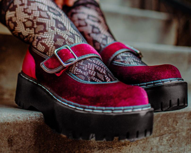 T.U.K. Footwear Velvet Double Decker Mary Jane Women Burgundy Footwear HP228166