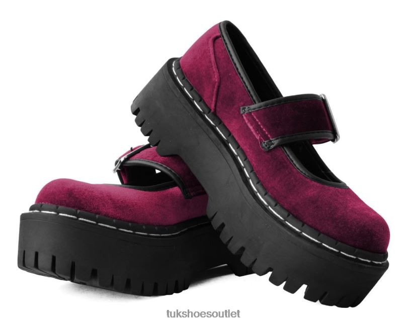 T.U.K. Footwear Velvet Double Decker Mary Jane Women Burgundy Footwear HP228166