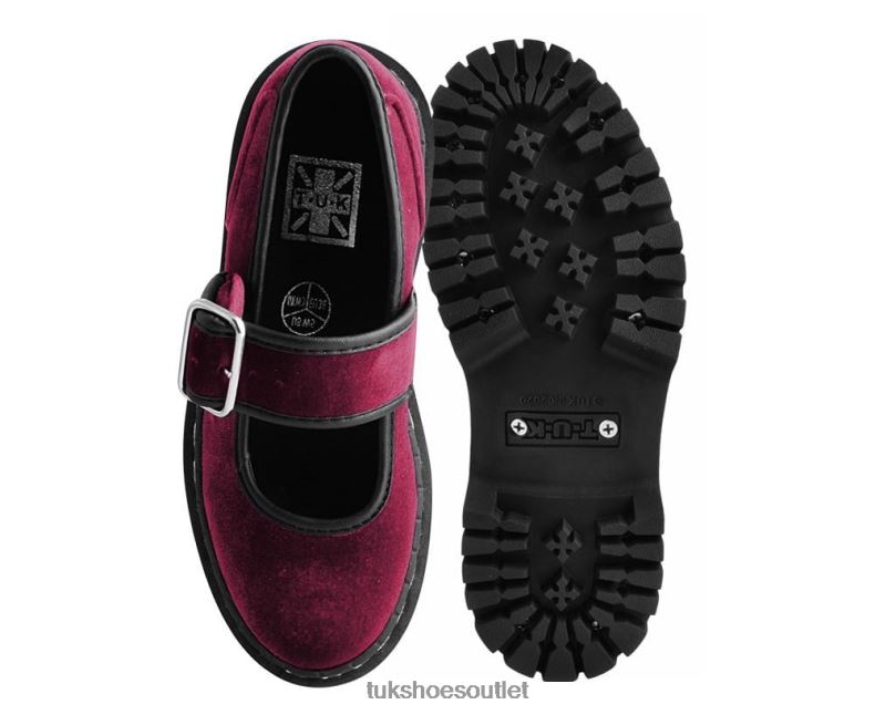 T.U.K. Footwear Velvet Double Decker Mary Jane Women Burgundy Footwear HP228166