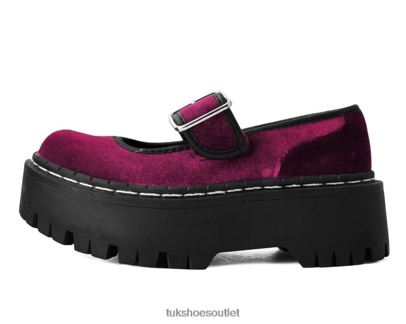 T.U.K. Footwear Velvet Double Decker Mary Jane Women Burgundy Footwear HP228166