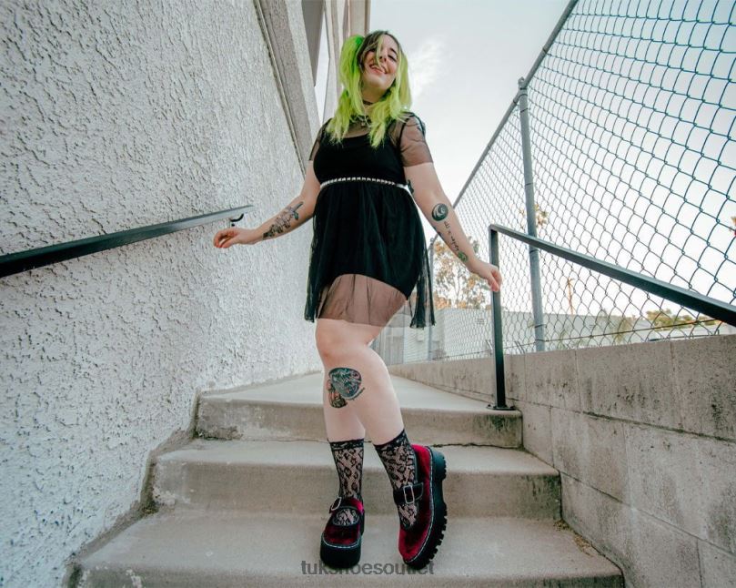 T.U.K. Footwear Velvet Double Decker Mary Jane Women Burgundy Footwear HP228166