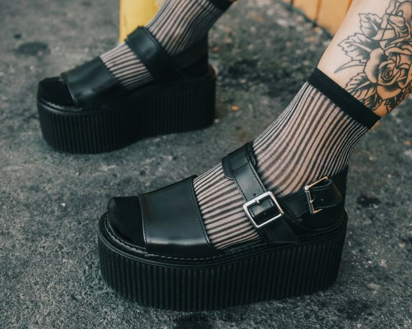 T.U.K. Footwear Brush-Off Strato Sandal Women Black Footwear HP22878