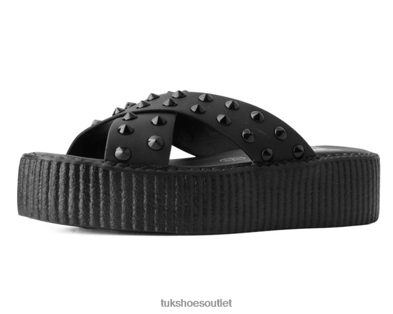 T.U.K. Footwear Cross Strap Studded Sandal Women Black Footwear HP228310