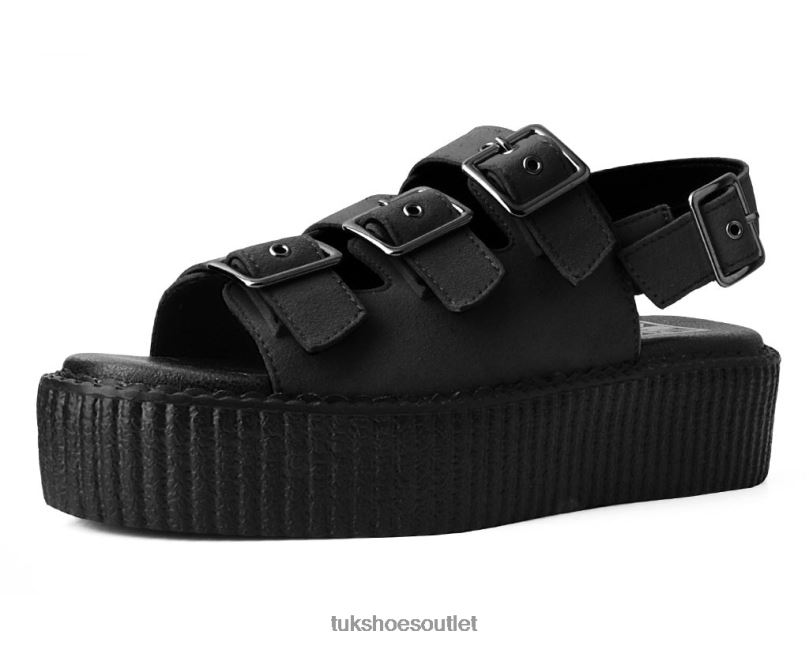 T.U.K. Footwear Faux Suede 3-Buckle Mondo Sandal Women Black Footwear HP228302