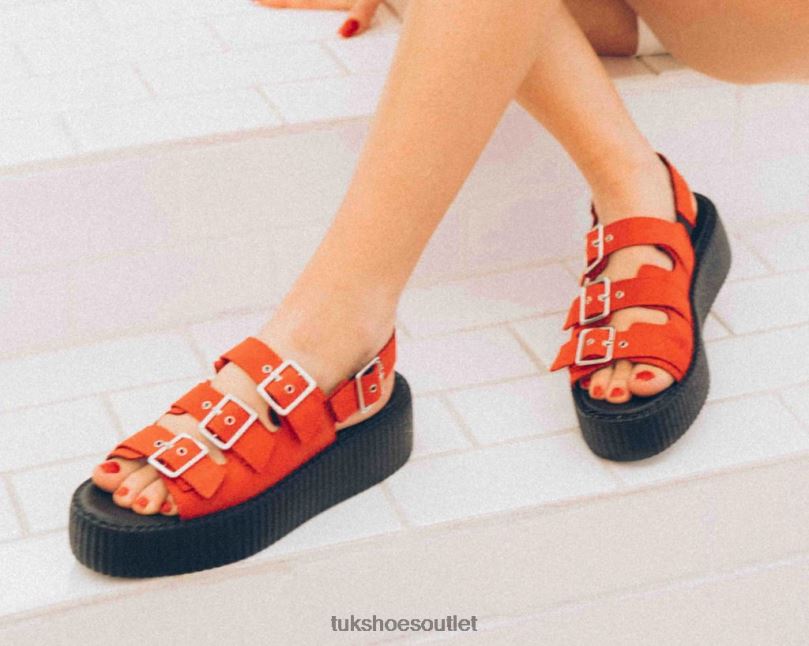 T.U.K. Footwear Faux Suede 3-Buckle Mondo Sandal Women Ginger Footwear HP228305