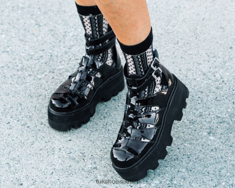 T.U.K. Footwear Patent Gladiator Dino Lug Sandal Women Black Footwear HP228223