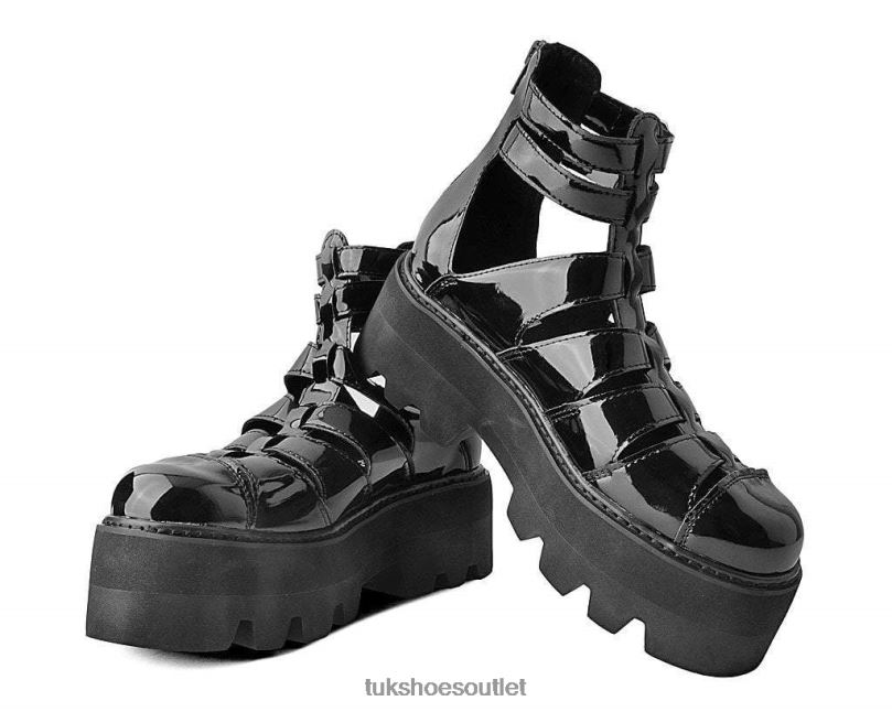 T.U.K. Footwear Patent Gladiator Dino Lug Sandal Women Black Footwear HP228223