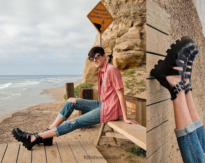 T.U.K. Footwear Patent Gladiator Dino Lug Sandal Women Black Footwear HP228223