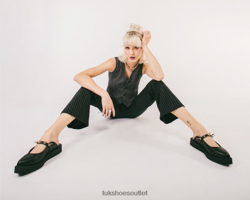 T.U.K. Footwear Spike Strap Pointed Mule Women Black Footwear HP228179