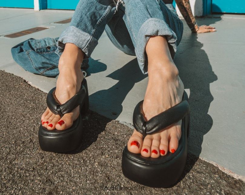 T.U.K. Footwear Strappy Bubble Heel Women Black Footwear HP228312