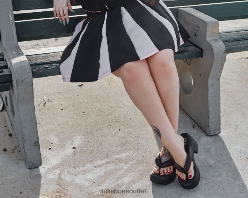 T.U.K. Footwear Strappy Bubble Heel Women Black Footwear HP228312