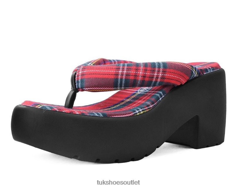 T.U.K. Footwear Tartan Strappy Bubble Heel Women Red Footwear HP228311