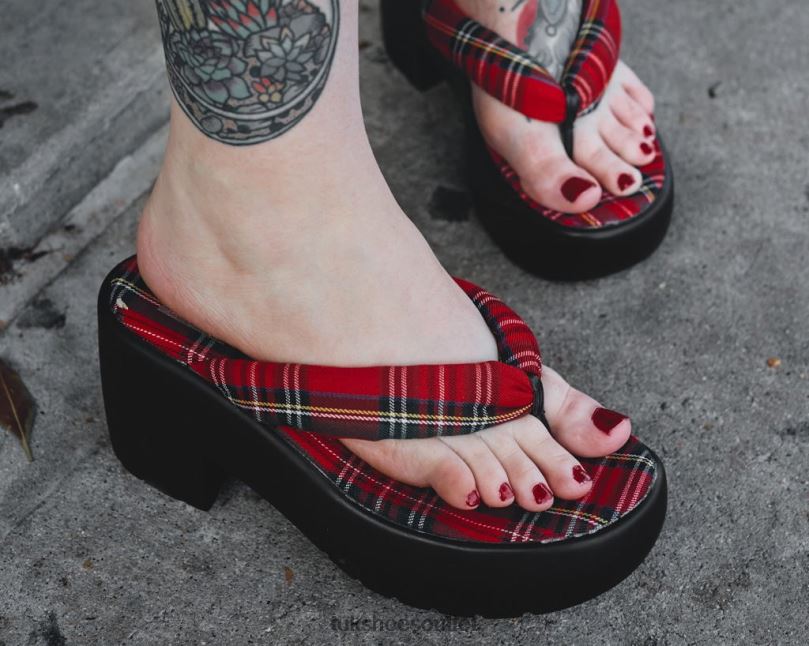 T.U.K. Footwear Tartan Strappy Bubble Heel Women Red Footwear HP228311