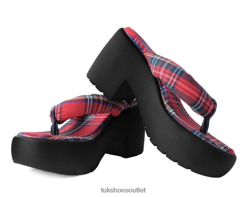 T.U.K. Footwear Tartan Strappy Bubble Heel Women Red Footwear HP228311