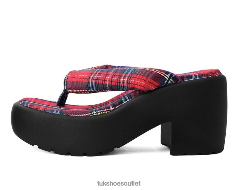 T.U.K. Footwear Tartan Strappy Bubble Heel Women Red Footwear HP228311