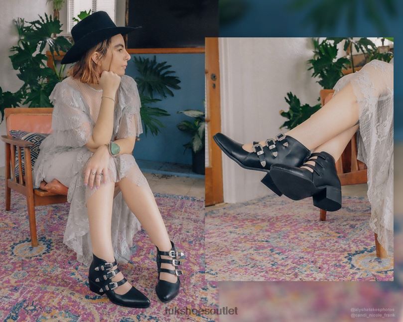 T.U.K. Footwear Western Buckle Block Heel Women Black Footwear HP228180