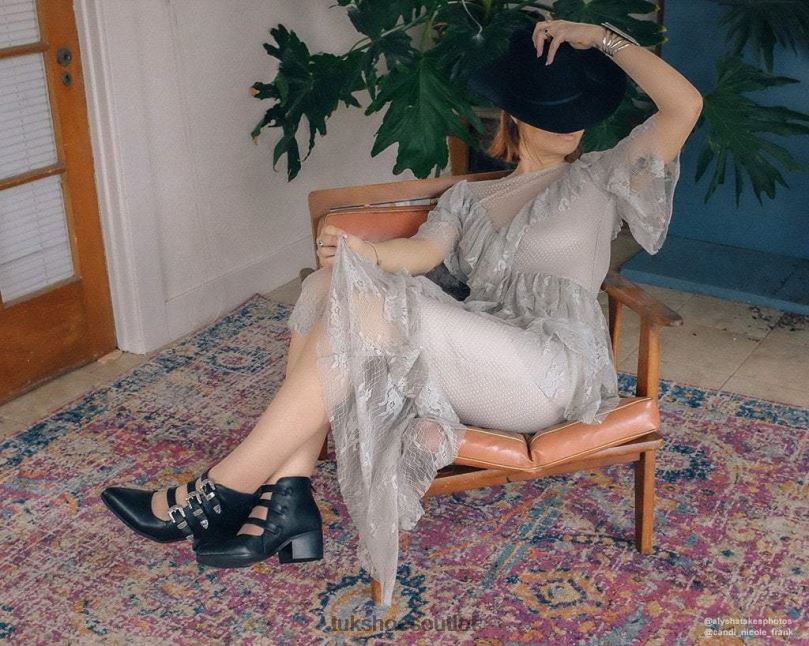 T.U.K. Footwear Western Buckle Block Heel Women Black Footwear HP228180