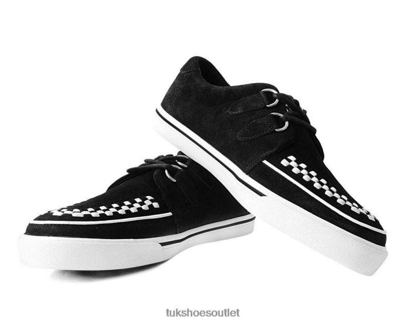 T.U.K. Footwear Suede D-Ring Interlace Sneaker Women Black/White Footwear HP228253