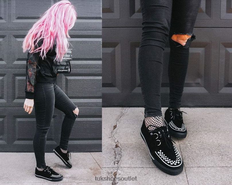 T.U.K. Footwear Suede Interlace Sneaker Women Black/White Footwear HP228242